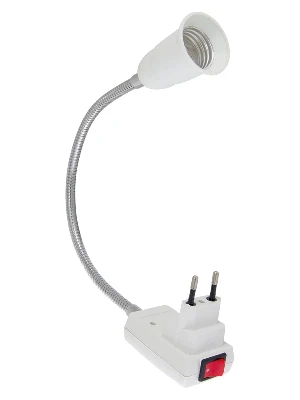 Переходник вилка Е27 гибкий 300мм с выключателем белый
