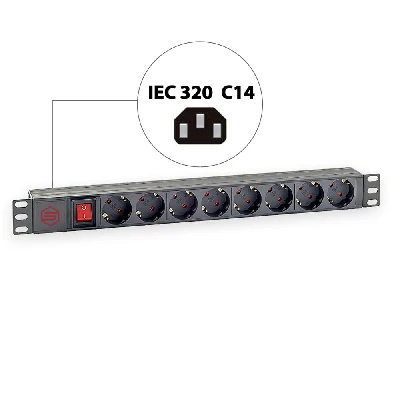 Блок розеток 19' на 8 розеток. выключатель. гнездо C14 под шнур