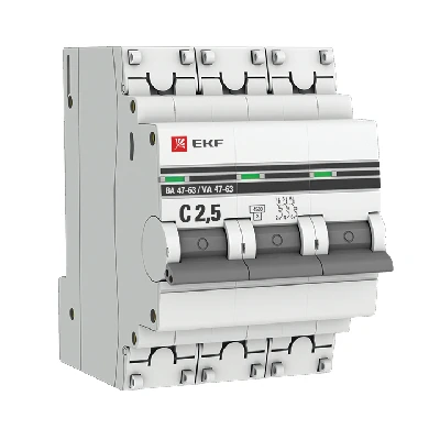 Выключатель автоматический трехполюсный 2.5А С ВА47-63 4.5кА PROxima