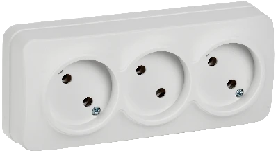 GLORY Розетка 3-местная для открытой установки без заземления без защитных шторок 10А РС23-2-ХБм белый матовый IEK