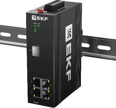 Коммутатор промышленный управляемый уровня L2 ML2-1GX/SFP-4GTP, 1 порт 1000Base-X SFP, 4 порта 10/100/1000Base-T(X) RJ45 c PoE, монтаж на динрейку TSX EKF