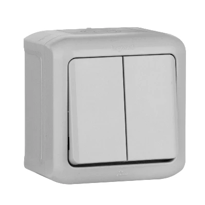 Quteo Переключатель двухклавишный наружный IP44 серый 10А