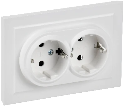BRITE Розетка 2-местная с заземлением без защитных шторок 16А в сборе РС12-3-БрАБ арктический белый IEK
