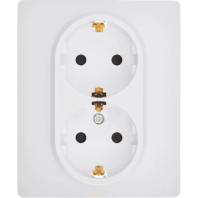 Розетка 2-местная с заземлением с защитными шторками 16А в сборе белый INSPIRIA