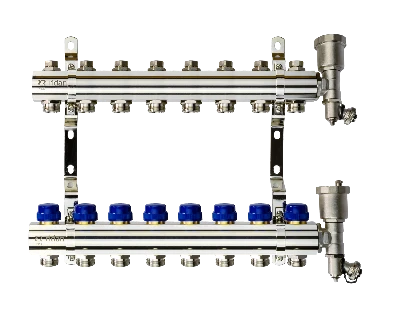 Коллекторная группа FHF-8R set 8 контуров 1' х 3/4' c воздухоотводчиками и кронштейнами