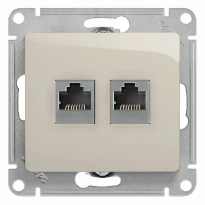 GLOSSA Розетка двойная RJ11+RJ45 категория 5E механизм молочный