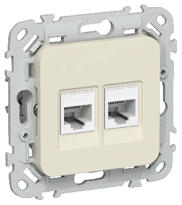 FLITE Розетка 2-местная компьютерная RJ45 категория 5Е UTP РК5е-2-0-ФлСл сливочный IEK