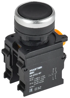 Кнопка с фиксацией d=22мм 1NO+1NC чёрная MASTER IEK