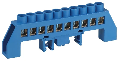 Шина NO-224-111 N ноль в комбинированном изоляторе на DIN-рейку ШНИ-8х12-10-Д-синий