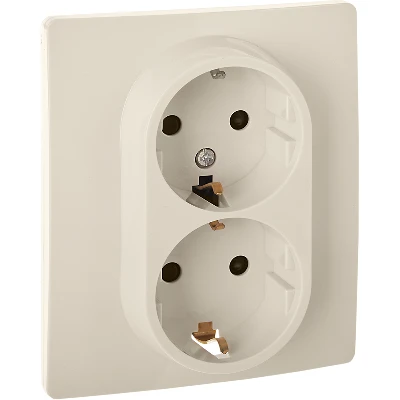 Розетка 2-местная с заземлением с защитными шторками 16А в сборе слоновая кость INSPIRIA