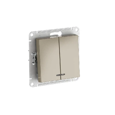 ATLASDESIGN 2-клавишный ВЫКЛЮЧАТЕЛЬ с подсветкой ,сх.5а, 10АХ,мех., быстрозажимные клеммы, ШАМПАНЬ