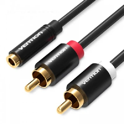 Аудио кабель Jack 3.5 мм F на 2RCA M, 1 м.