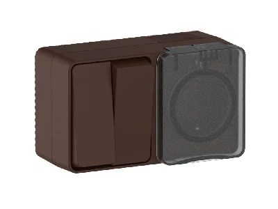 AtlasDesign PROFI IP54 О/У БЛОК: РОЗ. з/к со шт. 16А, ВЫКЛ.2-клав.10А, КОРИЧНЕВЫЙ