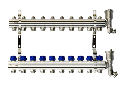 Коллекторная группа FHF-10R set 10 контуров 1' х 3/4' c воздухоотводчиками и кронштейнами