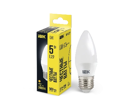 Лампа светодиодная LED 5вт E27 тепло-белый матовая свеча ECO