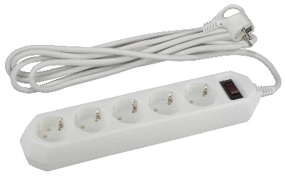 Фильтр сетевой 5х3м 10А с/з с выключателем белый