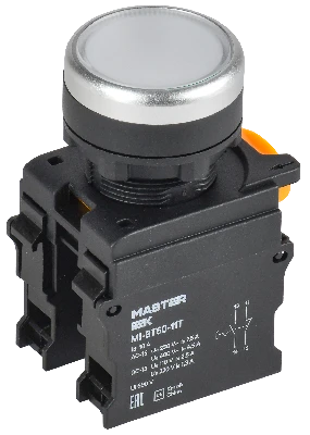 Кнопка с фиксацией d=22мм 1NO+1NC белая MASTER IEK