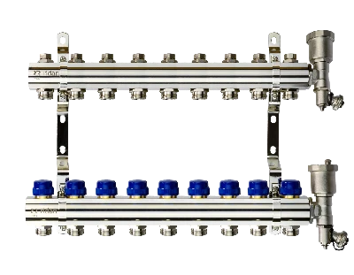 Коллекторная группа FHF-9R set 9 контуров 1' х 3/4' c воздухоотводчиками и кронштейнами