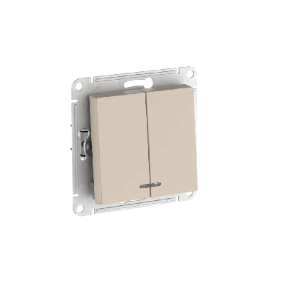 ATLASDESIGN 2-клавишный ВЫКЛЮЧАТЕЛЬ с подсветкой ,сх.5а, 10АХ,мех., быстрозажимные клеммы, ПЕСОЧНЫЙ