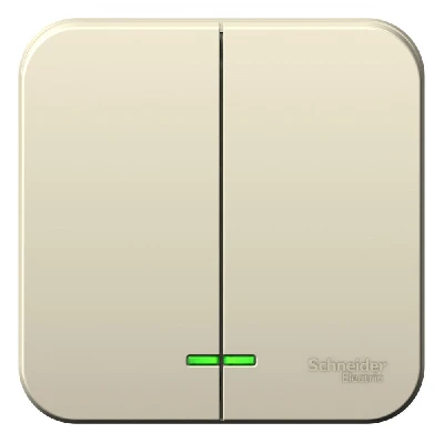 Выключатель наружный двухклавишный BLANCA (cх.5) с подсветкой, изолирующей пластиной, 10А, 250В,    молочный