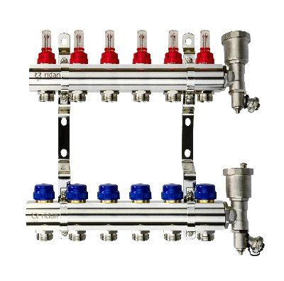 Коллекторная группа FHF-6RF set 6 контуров 1' х 3/4' с расходомерами, воздухоотводчиками и кронштейнами
