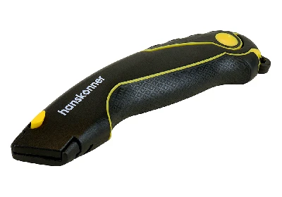 Нож строительный с трапециевидным лезвием сталь SK2 TPR рукоятка 4 дополнительных лезвия