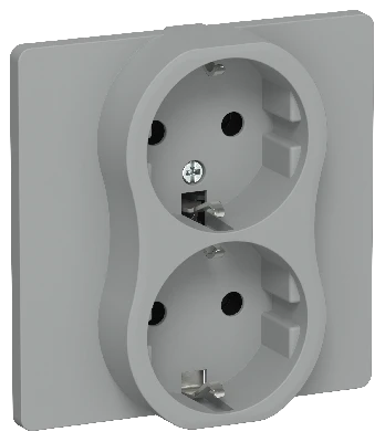 FLITE Розетка 2-местная с заземлением без защитных шторок безвинтовое крепление 16А в сборе РС12-1-К-ФлС серый IEK