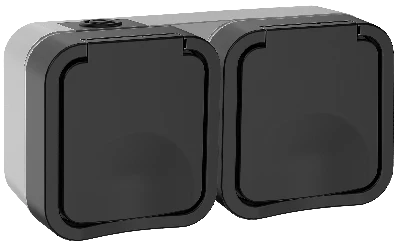 Розетка 2-местная горизонтальная TORS 16А IP55 графит