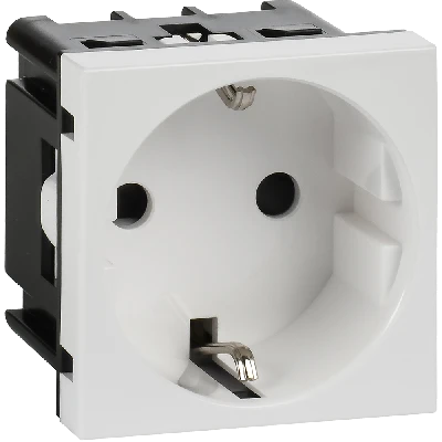 Розетка с заземлением  -  винтовые зажимы - со шторками 16А 250В - 90°- 2 модуля - белый