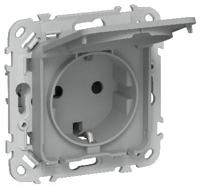 FLITE Розетка с заземлением с защитными шторками и крышкой безвинтовое крепление 16А IP44 РСшкр11-1-44-ФлС серый IEK