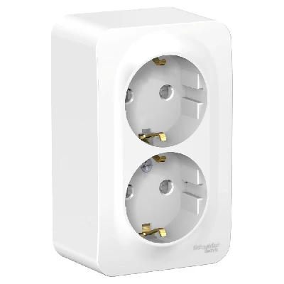 BLANCA розетка наружная двойная с заземлением со шторками и металлической пластиной, 16А, 250В,     белый