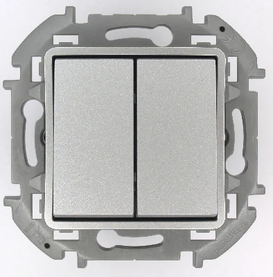 Переключатель модульный двухклавишный с подсветкой- INSPIRIA - 10 AX - 250 В~ - алюминий