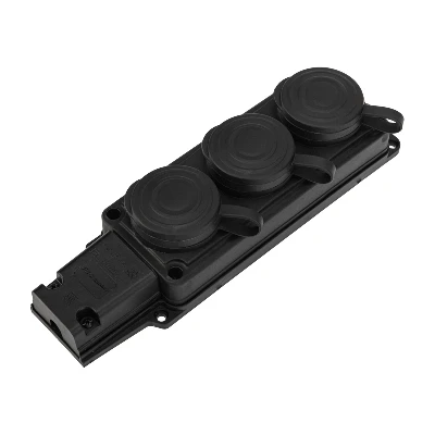 Розетка (колодка) штепсельная трехместная влагозащищенная 2P+PE 230V, 16 А, IP44 каучук, REXANT