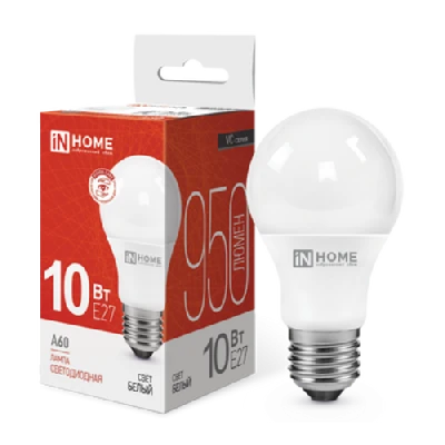 Лампа светодиодная LED-A60-VC 10Вт 230В Е27 4000К 950Лм IN HOME