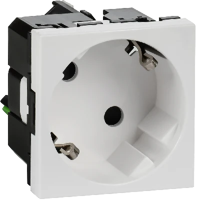 Розетка с заземлением  -  безвинтовые зажимы - со шторками 16А 250В - 45°- 2 модуля - белый