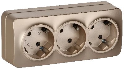 GLORY Розетка 3-местная для открытой установки с заземлением без защитных шторок 16А РС23-3-ХШм шампань матовый IEK