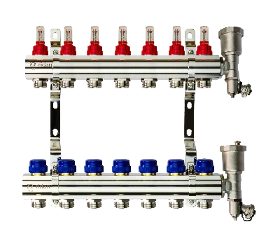 Коллекторная группа FHF-7RF set 7 контуров 1' х 3/4' с расходомерами, воздухоотводчиками и кронштейнами