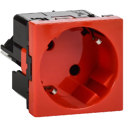 Розетка с заземлением  -  безвинтовые зажимы - без шторок 16А 250В - 45°- 2 модуля - красный