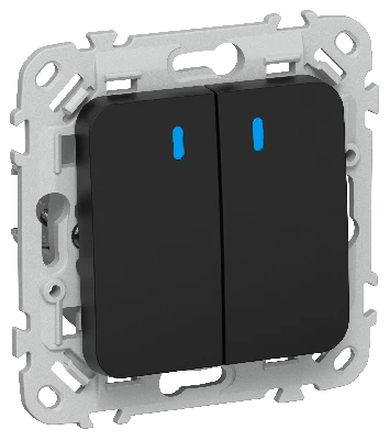 FLITE Выключатель 2-клавишный проходной с индикацией 10А ВС62-1-1-ФлЧ черный IEK
