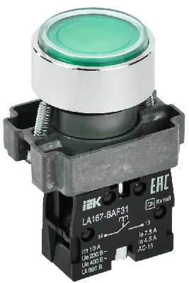 Кнопка LA167-BAF31 d=22мм 1з зеленая