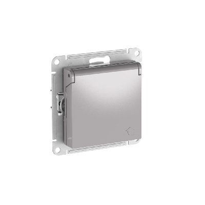 ATLASDESIGN РОЗЕТКА с заземл. со шторк. с крышкой, 16А,IP20, быстрозажимные клеммы, АЛЮМИНИЙ