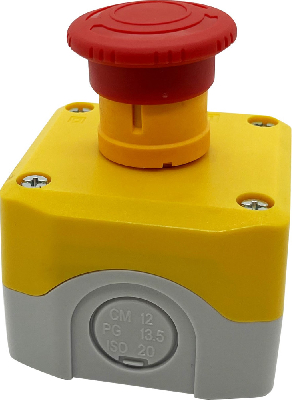 Пост кнопочный SALK178, 1 отверстие, желтый с кнопкой аварийного останова