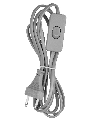 Шнур с выключателем и плоской вилкой ШУ01В ШВВП 2х0,75мм2 2м. серебр. металлик TDM