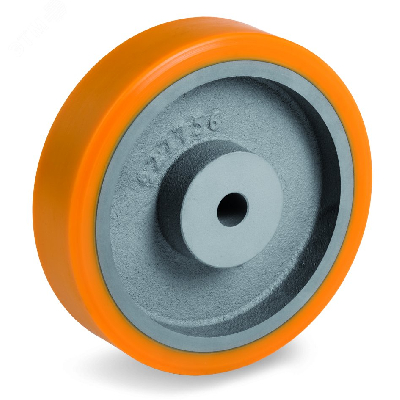 Колесо с возможностью расточки оси и выреза шпоночного паза, диаметр 250мм, грузоподъемность 1600кг, полиуретан TR, чугун