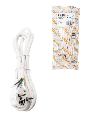 Шнур сетевой с вилкой ПВС 3x0.75мм 15м с/з белый TDM