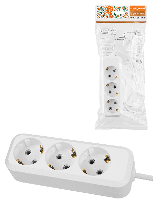 Удлинитель 3 гнезда. 3 метра. с/з. 10 А. 2300 Вт. белый. НАРОДНЫЙ