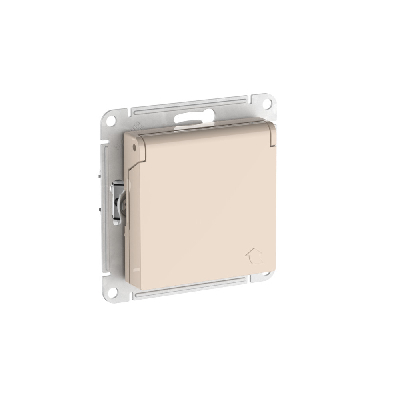 ATLASDESIGN РОЗЕТКА с заземлением со штораками с крышкой, 16А,IP20,мех., быстрозажимные клеммы, БЕЖЕВЫЙ