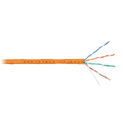 Кабель U/UTP 4 пары, Кат.5e (Класс D), тест по ISO/IEC, 100МГц, одножильный, BC (чистая медь), 24AWG (0,51мм), полимерный материал нг(А)-HF, внутренний, оранжевый, 305м