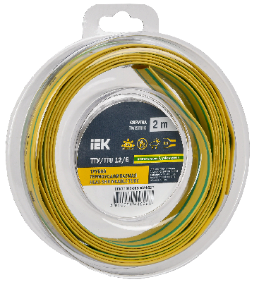Трубка термоусадочная ТТУ нг-LS 12/6 желто-зеленая (2м/упак) IEK