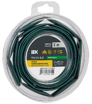 Трубка термоусадочная ТТУ нг-LS 4/2 зеленая (2м/упак) IEK